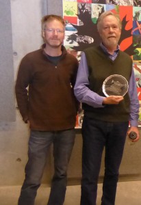 Molecular Ecology's chief editor Loren Rieseberg presents Fred Allendorf with the Molecular Ecology Prize plate. (Fred Allendorf)